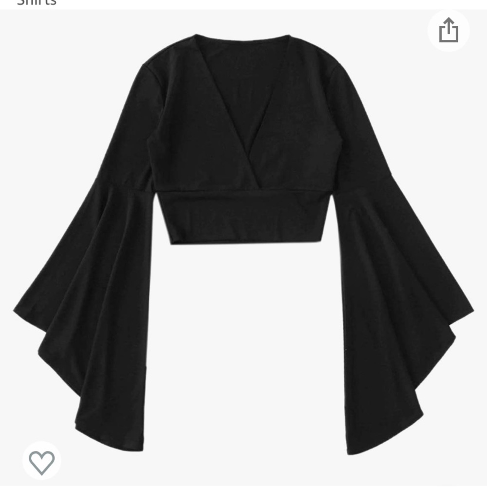 Bell Sleeve Crop Top Black